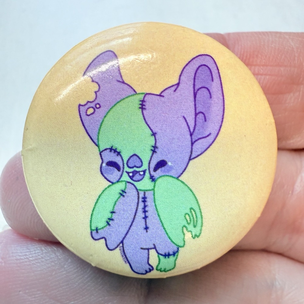 FrankenBat Bright Bat Design Button Pin 1.25" Purple Green 2002 Cute Kawaii